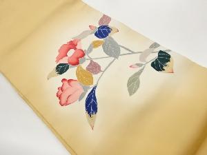 作家物　塩瀬手描き友禅椿模様名古屋帯